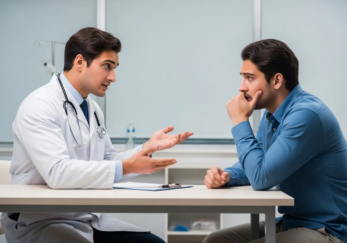 Profissionais numa startup de saúde debatendo soluções inovadoras